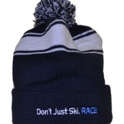 White Stripe Winter Pom Pom Beanie