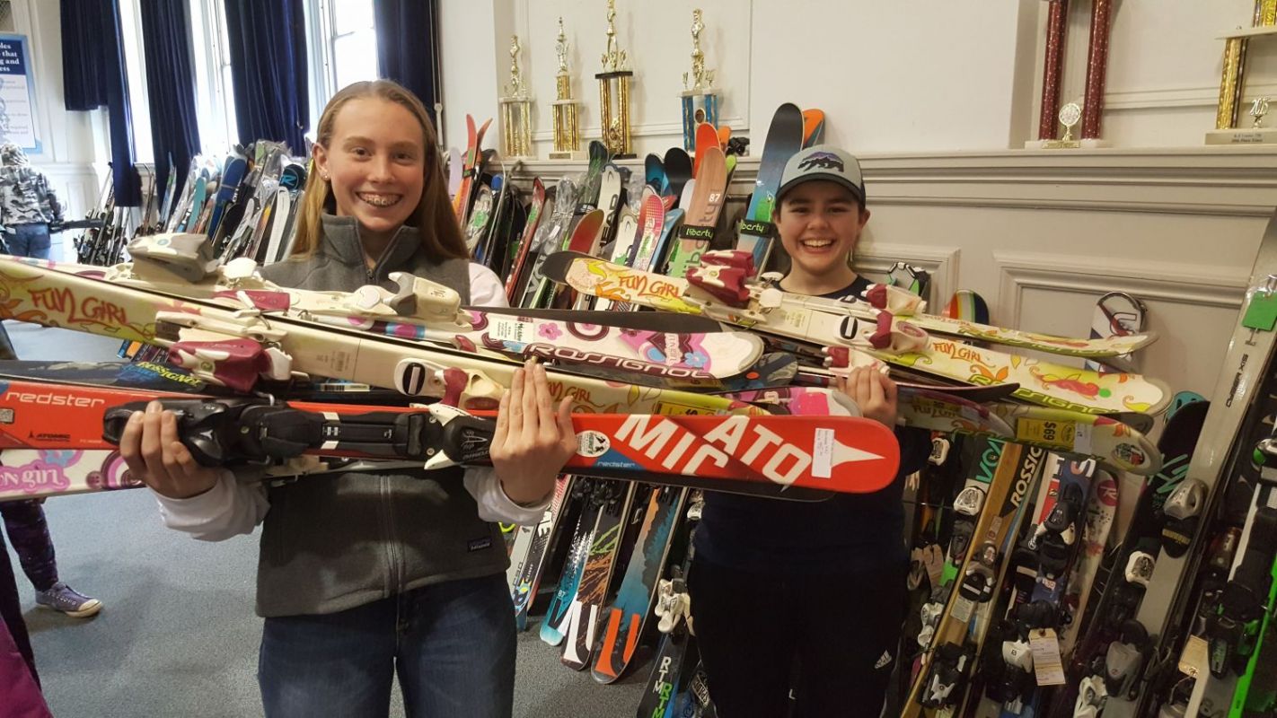 Cora & Claudia working the ski swap