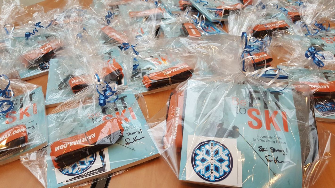 RaceWax Straps, Be Fit To Ski book & Ski Team Stickers